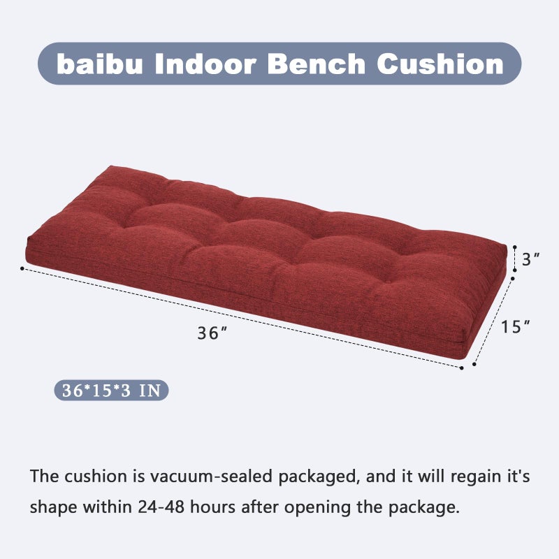 baibu 36 Inch Dual-Layer Patent Design Memory Foam Bench Cushion, Non-Slip Indoor Bench Cushion Standard Size Foam Pad with Machine Washable Cover (Red, 36x15x3in) - Image 3